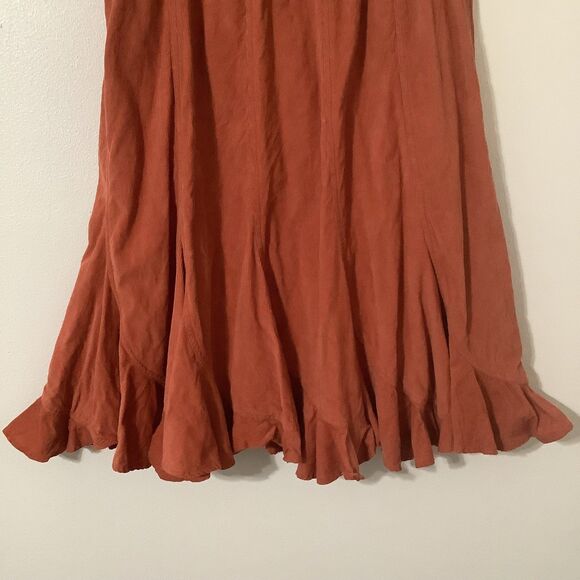 Vintage Orange Corduroy Cotton Festival Boho Hippie Pleated Ruffle Maxi Skirt M - Picture 3 of 8